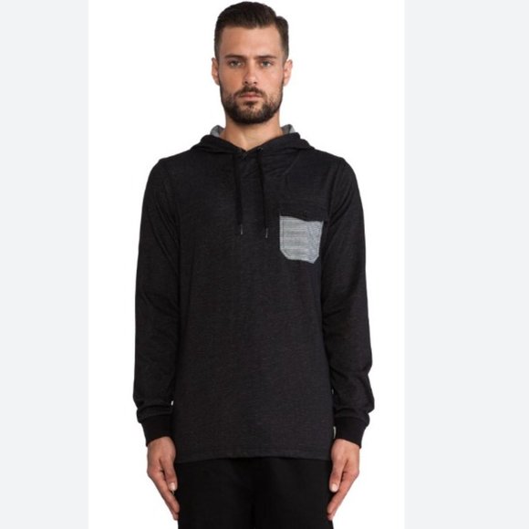 Ezekiel Dooley Pullover Mens Small S Black Hooded Long Sleeve Shirt Casual Z04X - Picture 1 of 7